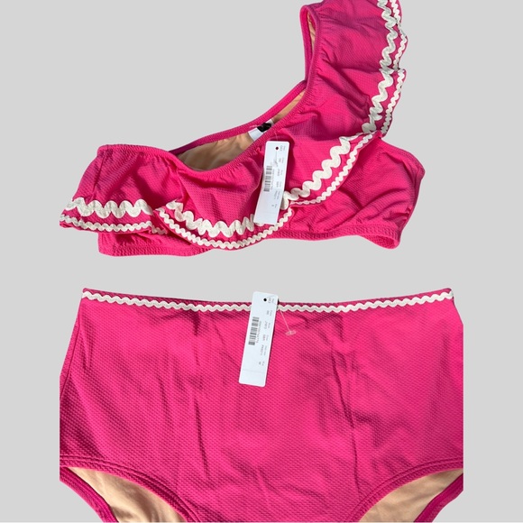 NWT JCREW 2 PIECE BIKINI, HOT PINK WITH WHITE TRIM. SIZE SMALL TOP & MED BOTTOM - Picture 3 of 3